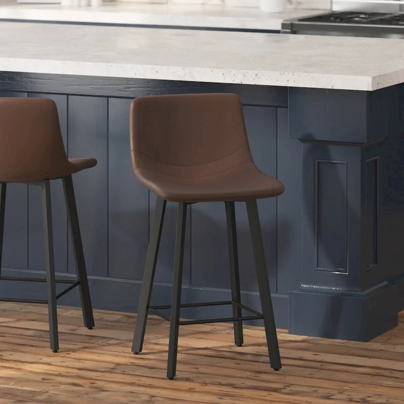 Lot de 2 tabourets de comptoir en métal rembourrés sans accoudoirs