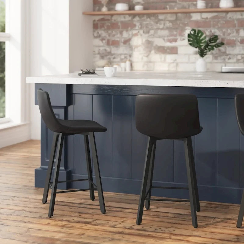 Lot de 2 tabourets de comptoir en métal rembourrés sans accoudoirs