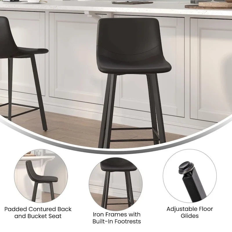 Lot de 2 tabourets de comptoir en métal rembourrés sans accoudoirs