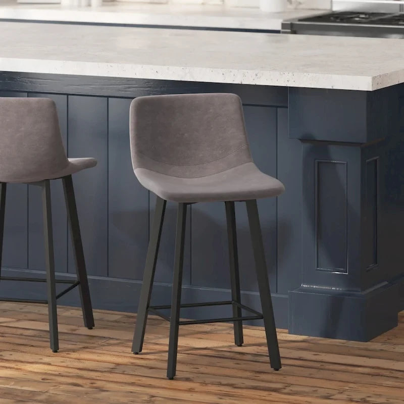Lot de 2 tabourets de comptoir en métal rembourrés sans accoudoirs