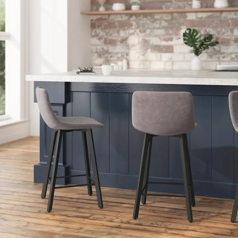 Lot de 2 tabourets de comptoir en métal rembourrés sans accoudoirs