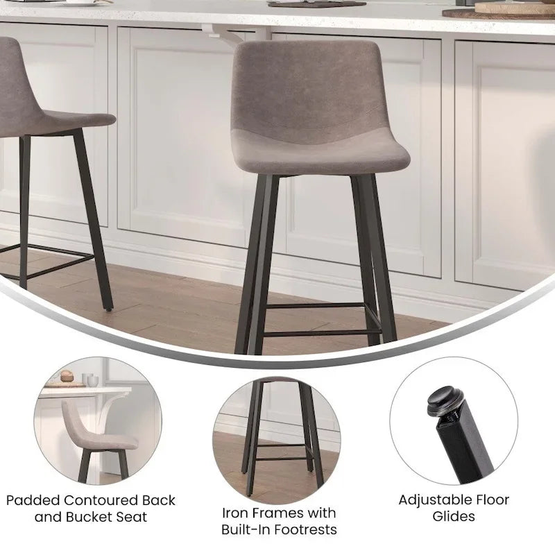 Lot de 2 tabourets de comptoir en métal rembourrés sans accoudoirs