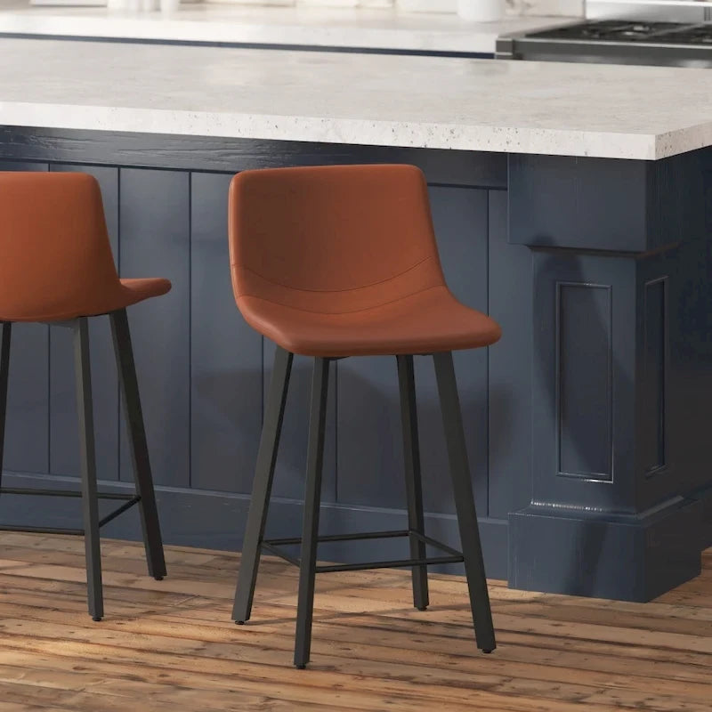Lot de 2 tabourets de comptoir en métal rembourrés sans accoudoirs