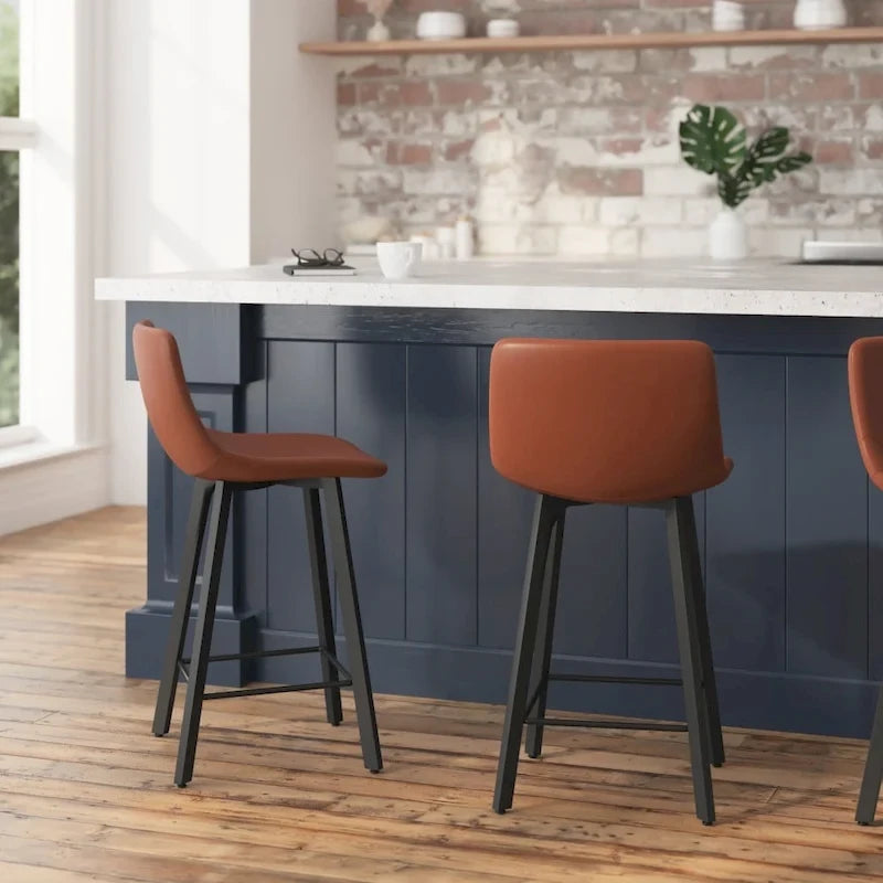 Lot de 2 tabourets de comptoir en métal rembourrés sans accoudoirs
