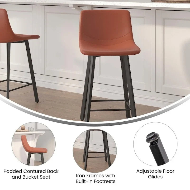 Lot de 2 tabourets de comptoir en métal rembourrés sans accoudoirs