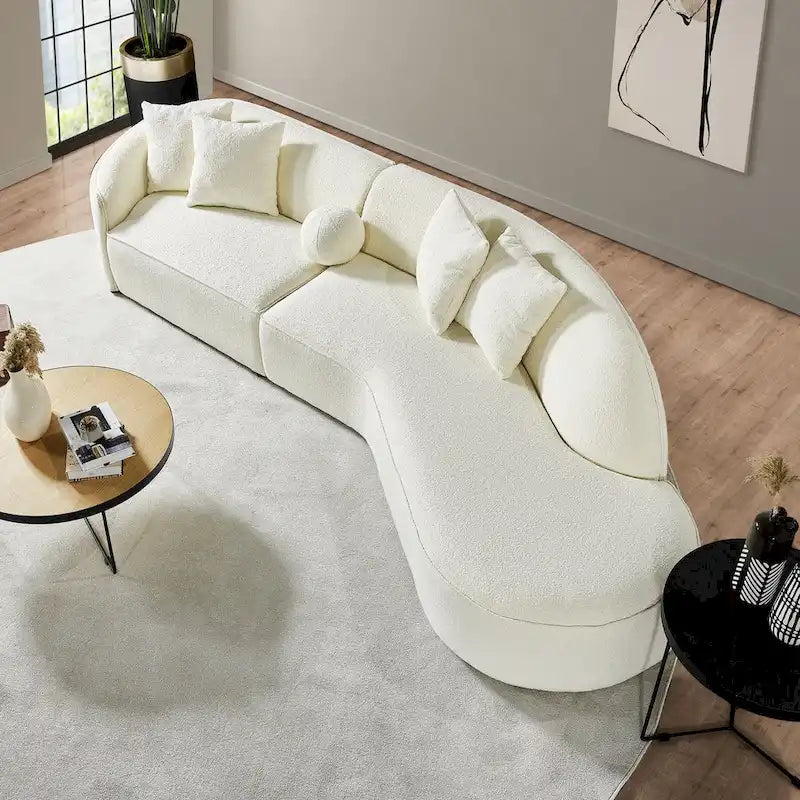 Canapé incurvé de luxe moderne de style Japandi en tissu bouclé blanc