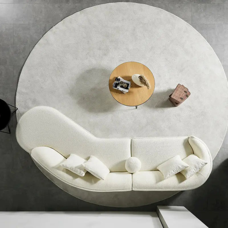 Canapé incurvé de luxe moderne de style Japandi en tissu bouclé blanc
