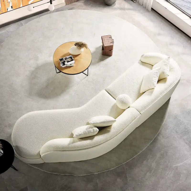Canapé incurvé de luxe moderne de style Japandi en tissu bouclé blanc