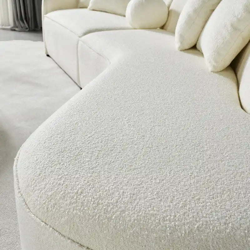 Canapé incurvé de luxe moderne de style Japandi en tissu bouclé blanc