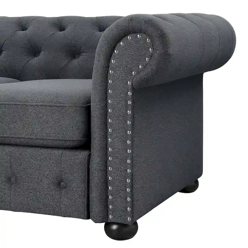 Canapé 3 places Chesterfield capitonné avec accoudoirs roulés