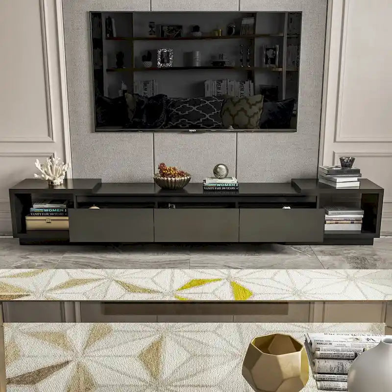 Meuble TV extensible avec rangement, console multimédia, centre de divertissement moderne