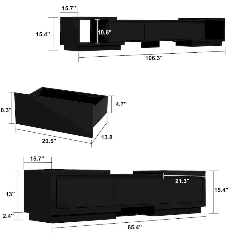 Meuble TV extensible avec rangement, console multimédia, centre de divertissement moderne