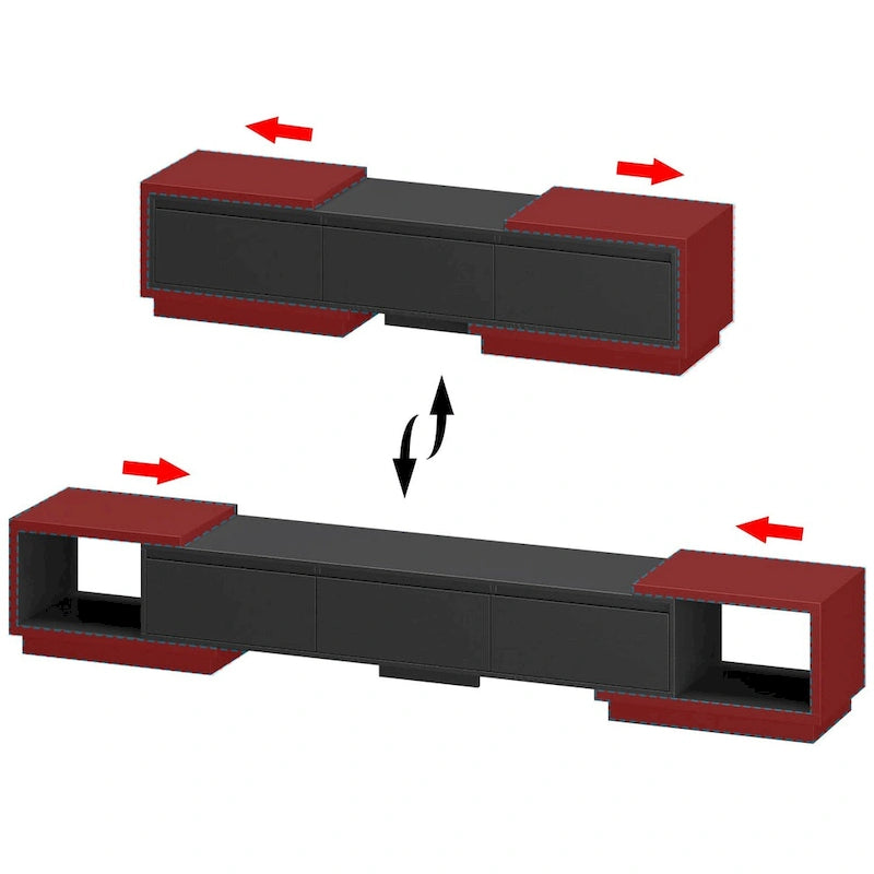 Meuble TV extensible avec rangement, console multimédia, centre de divertissement moderne