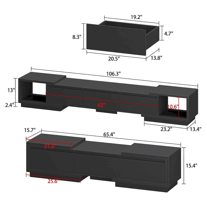 Meuble TV extensible avec rangement, console multimédia, centre de divertissement moderne