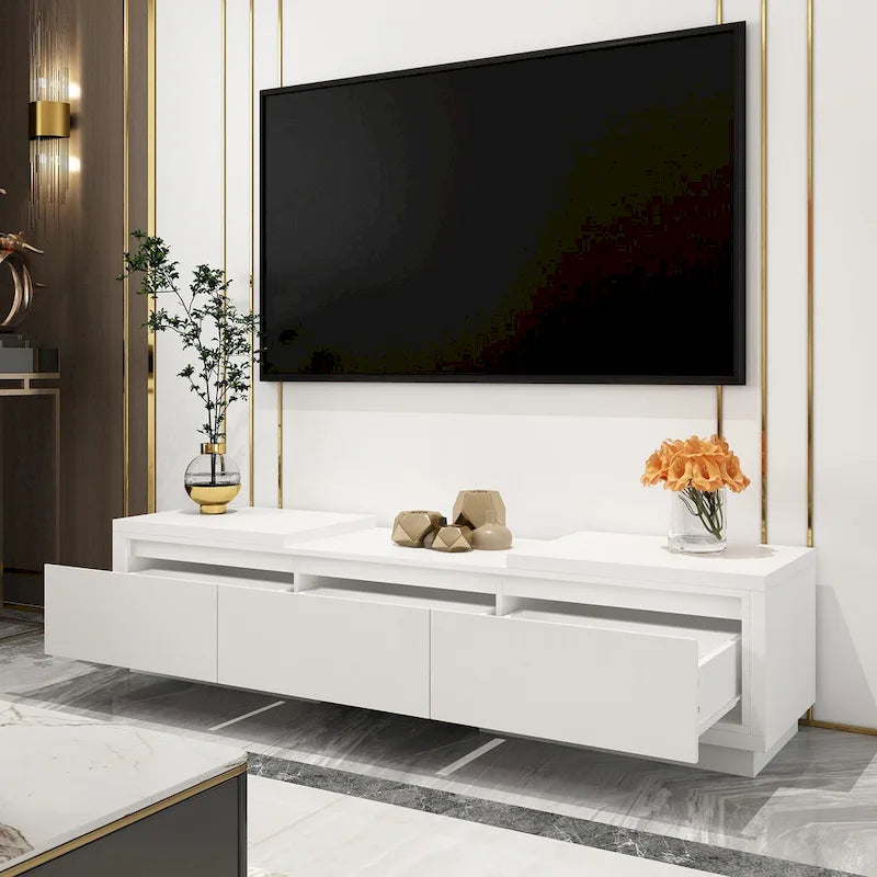 Meuble TV extensible avec rangement, console multimédia, centre de divertissement moderne