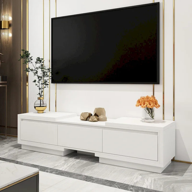 Meuble TV extensible avec rangement, console multimédia, centre de divertissement moderne