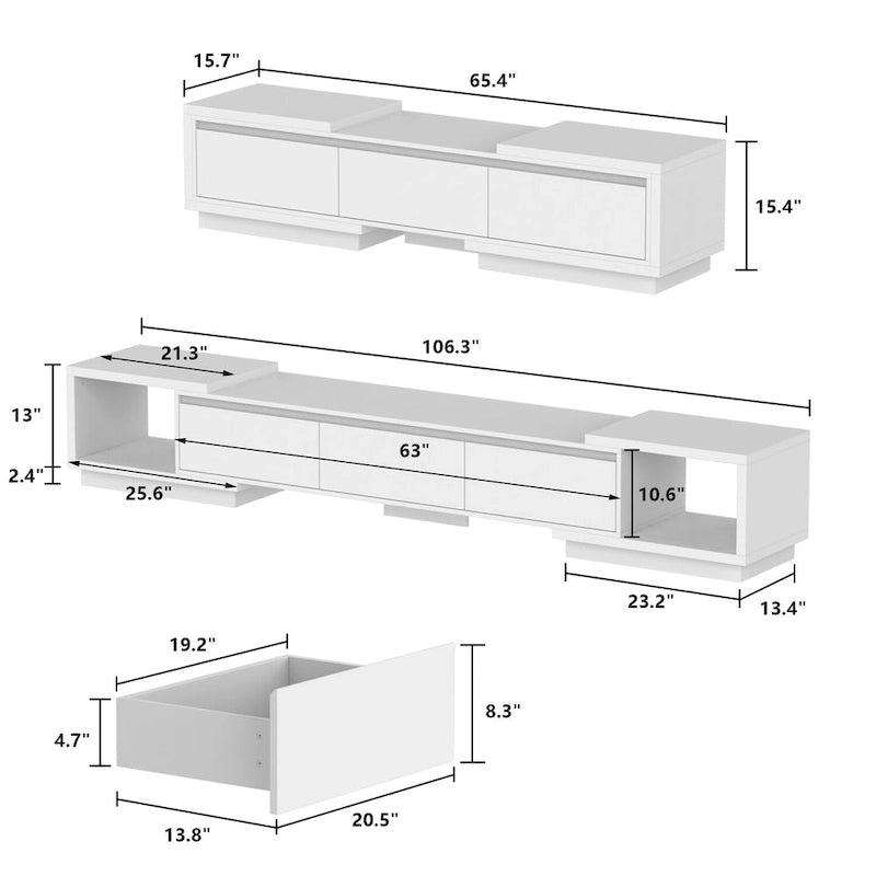 Meuble TV extensible avec rangement, console multimédia, centre de divertissement moderne