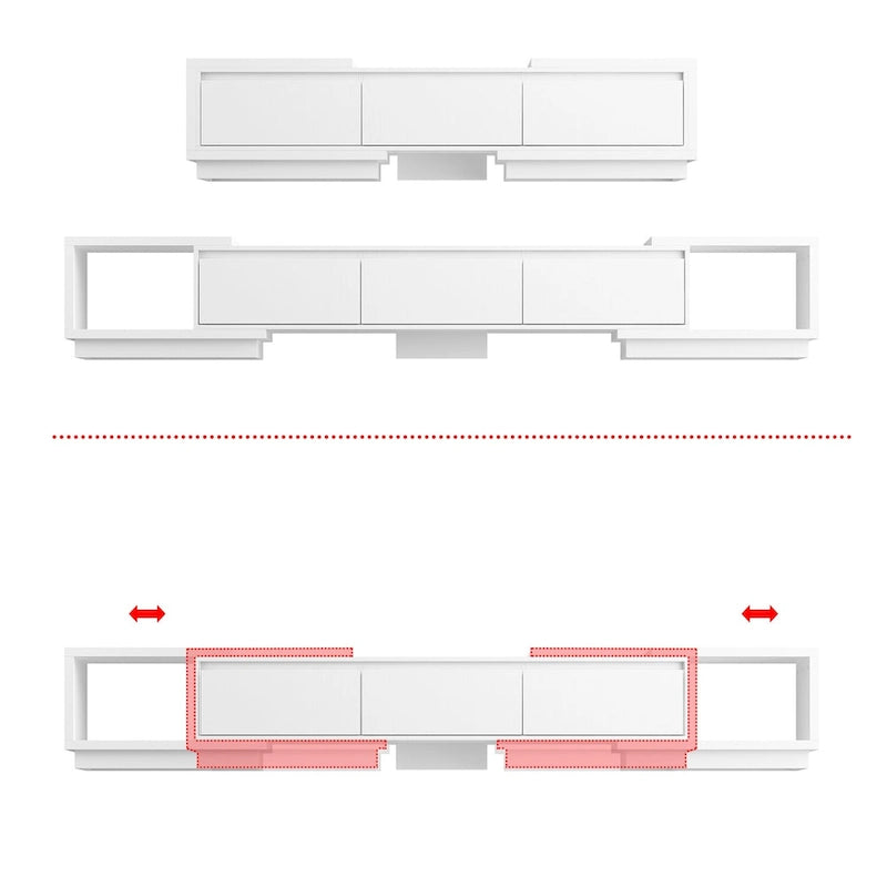 Meuble TV extensible avec rangement, console multimédia, centre de divertissement moderne