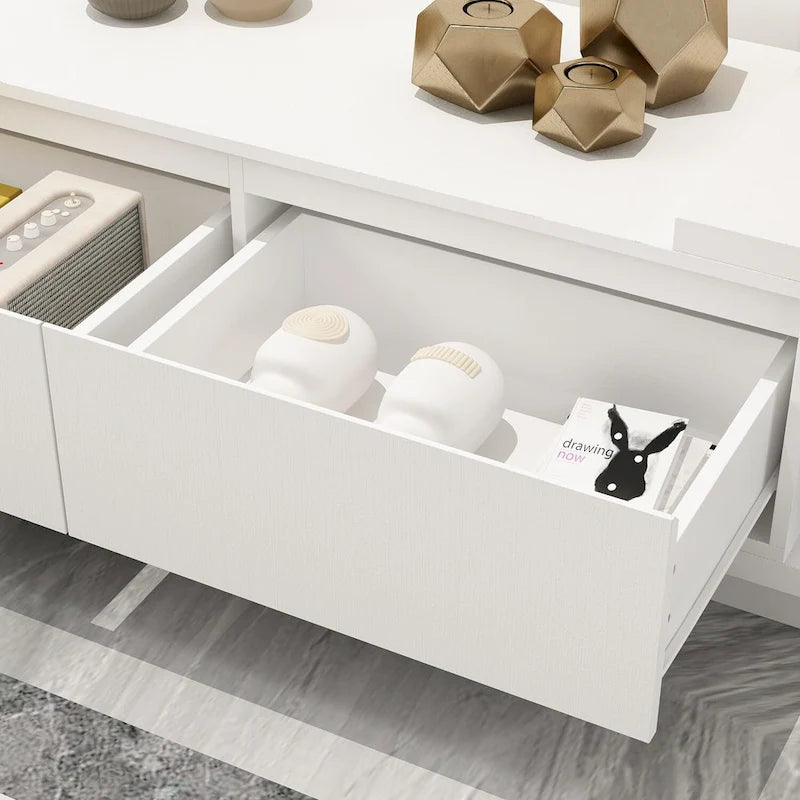Meuble TV extensible avec rangement, console multimédia, centre de divertissement moderne
