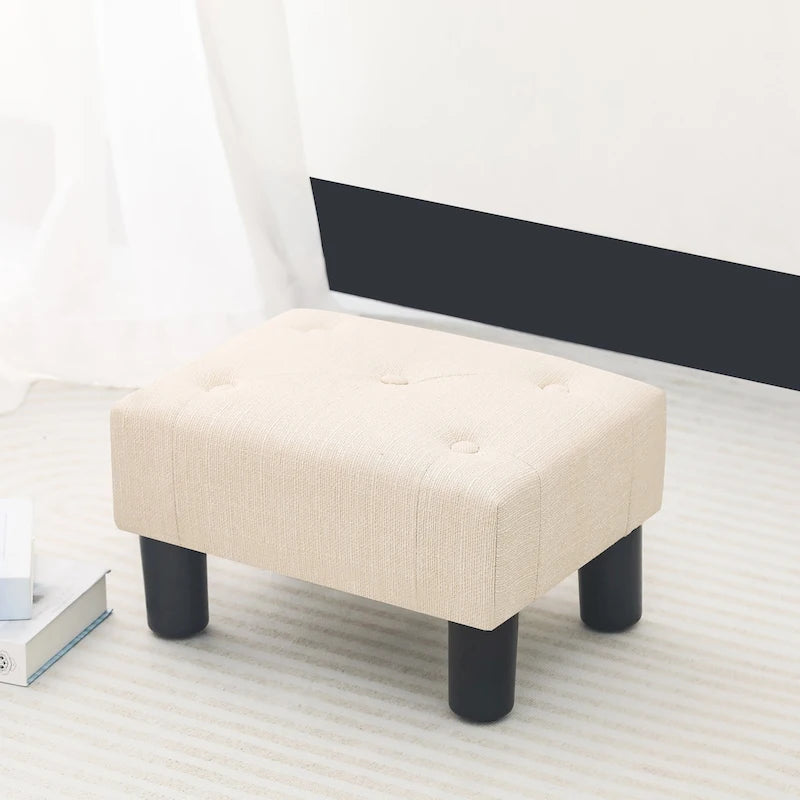 Bouton Touffeté Lin Repose-pieds Rectangulaire Petit Pouf