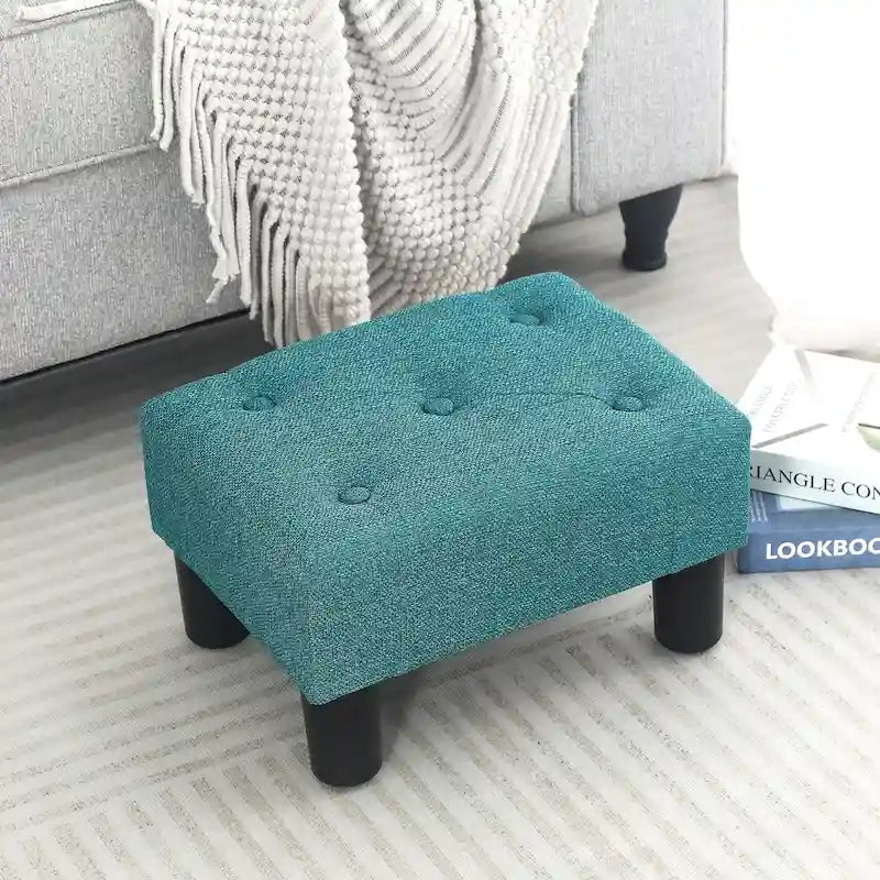 Bouton Touffeté Lin Repose-pieds Rectangulaire Petit Pouf