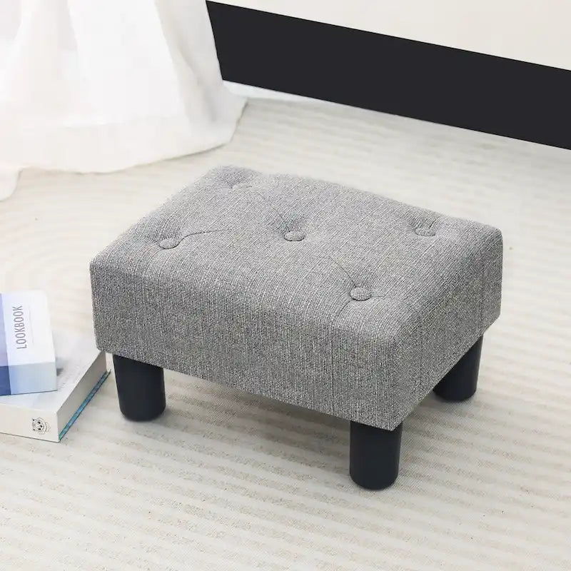 Bouton Touffeté Lin Repose-pieds Rectangulaire Petit Pouf