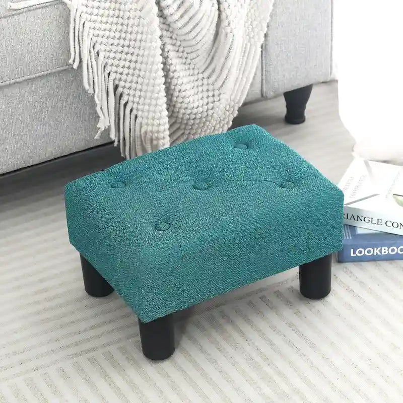 Bouton Touffeté Lin Repose-pieds Rectangulaire Petit Pouf