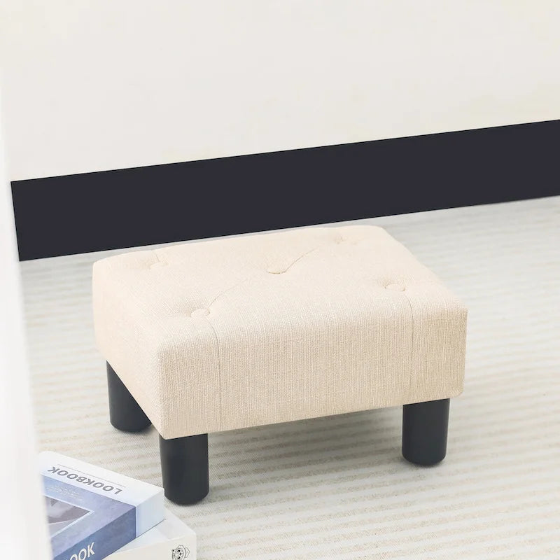 Bouton Touffeté Lin Repose-pieds Rectangulaire Petit Pouf