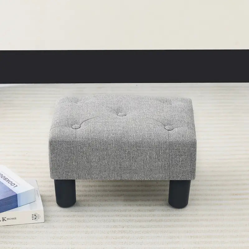 Bouton Touffeté Lin Repose-pieds Rectangulaire Petit Pouf