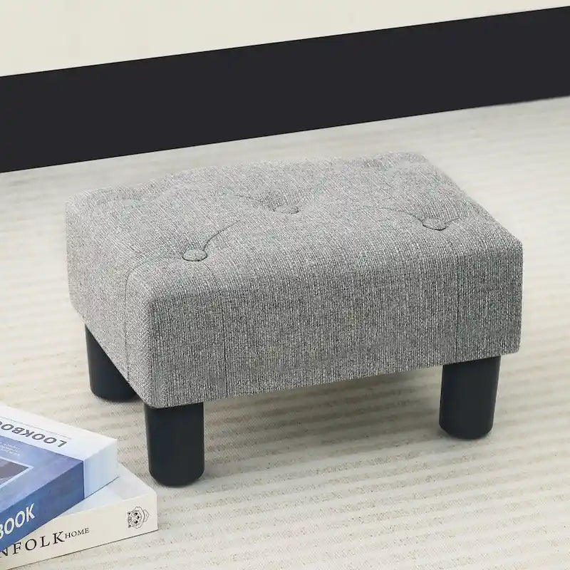 Bouton Touffeté Lin Repose-pieds Rectangulaire Petit Pouf