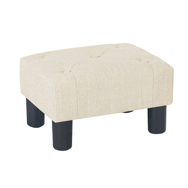 Bouton Touffeté Lin Repose-pieds Rectangulaire Petit Pouf