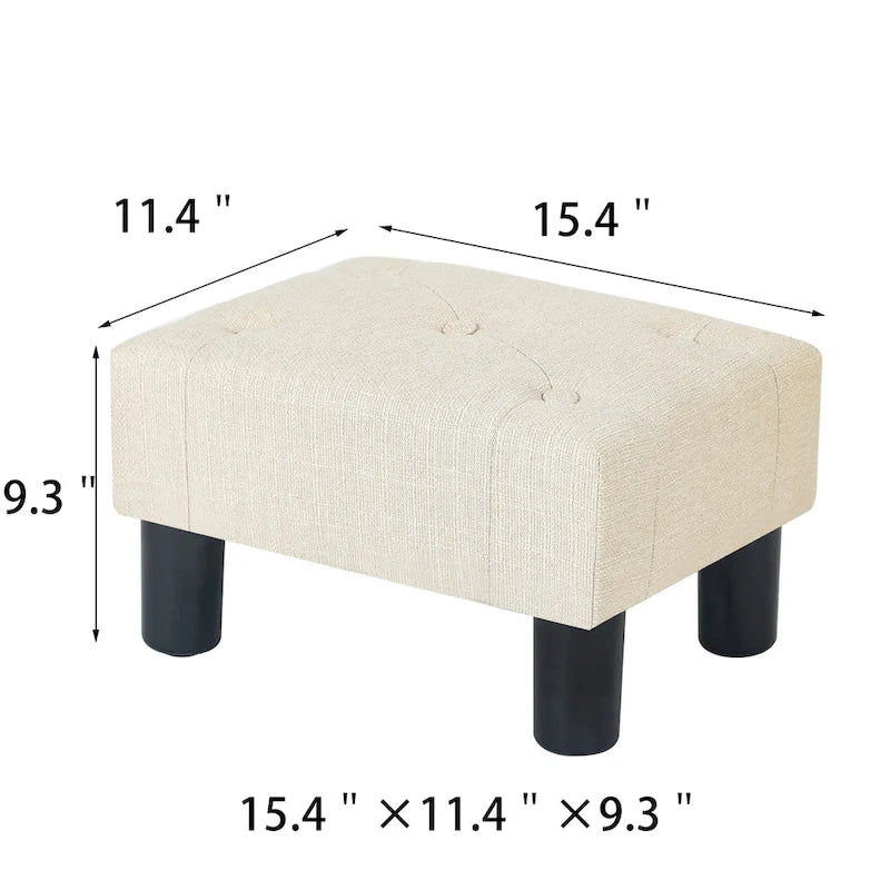 Bouton Touffeté Lin Repose-pieds Rectangulaire Petit Pouf