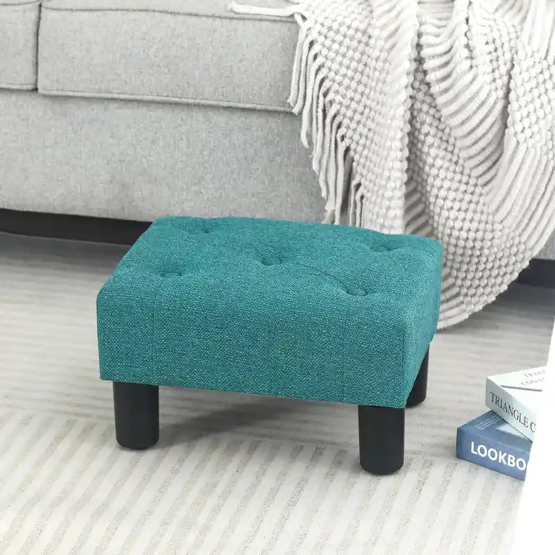 Bouton Touffeté Lin Repose-pieds Rectangulaire Petit Pouf