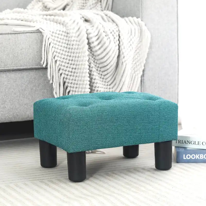 Bouton Touffeté Lin Repose-pieds Rectangulaire Petit Pouf