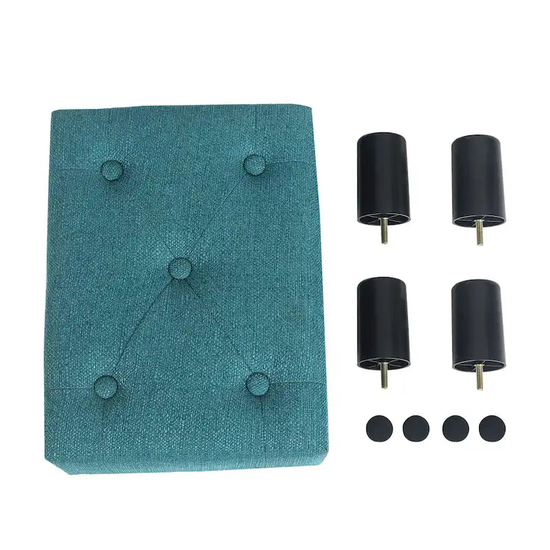 Bouton Touffeté Lin Repose-pieds Rectangulaire Petit Pouf