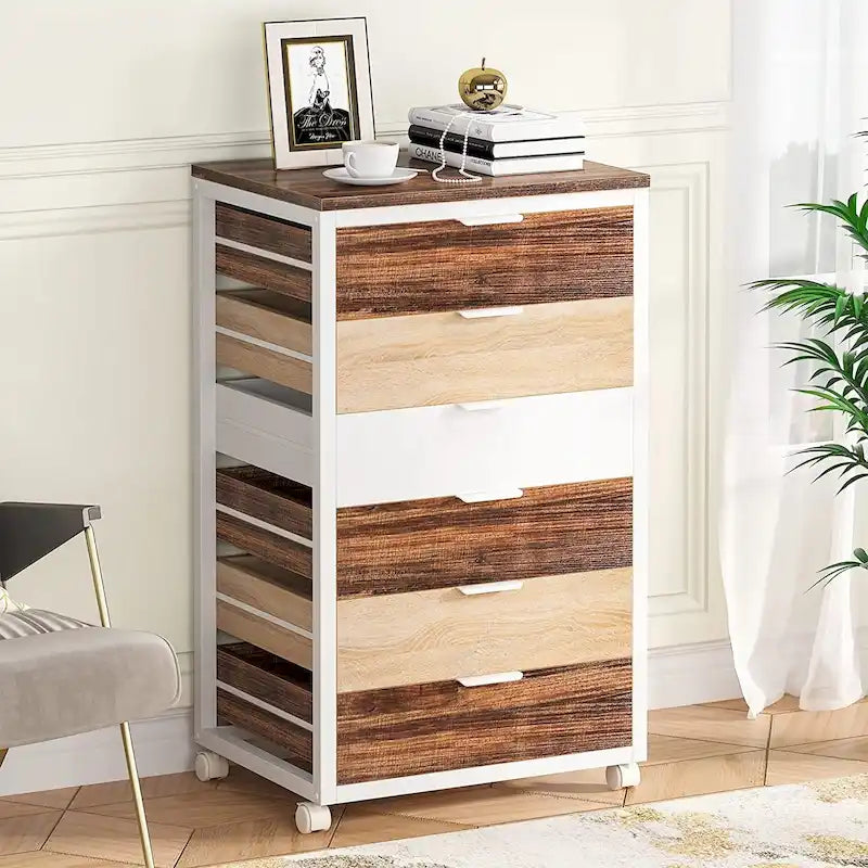 Commode 5 Tiroirs et Commode 7 Tiroirs Meuble de Rangement en Bois à Tiroirs