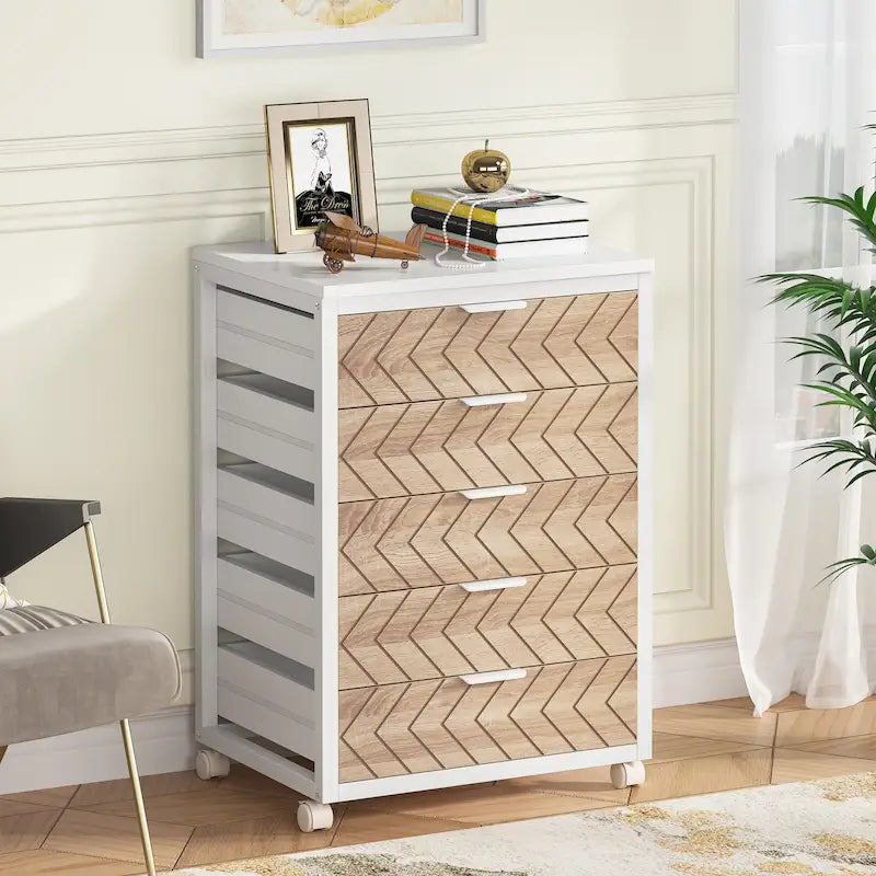Commode 5 Tiroirs et Commode 7 Tiroirs Meuble de Rangement en Bois à Tiroirs