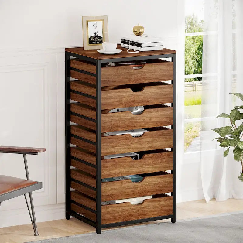 Commode 5 Tiroirs et Commode 7 Tiroirs Meuble de Rangement en Bois à Tiroirs