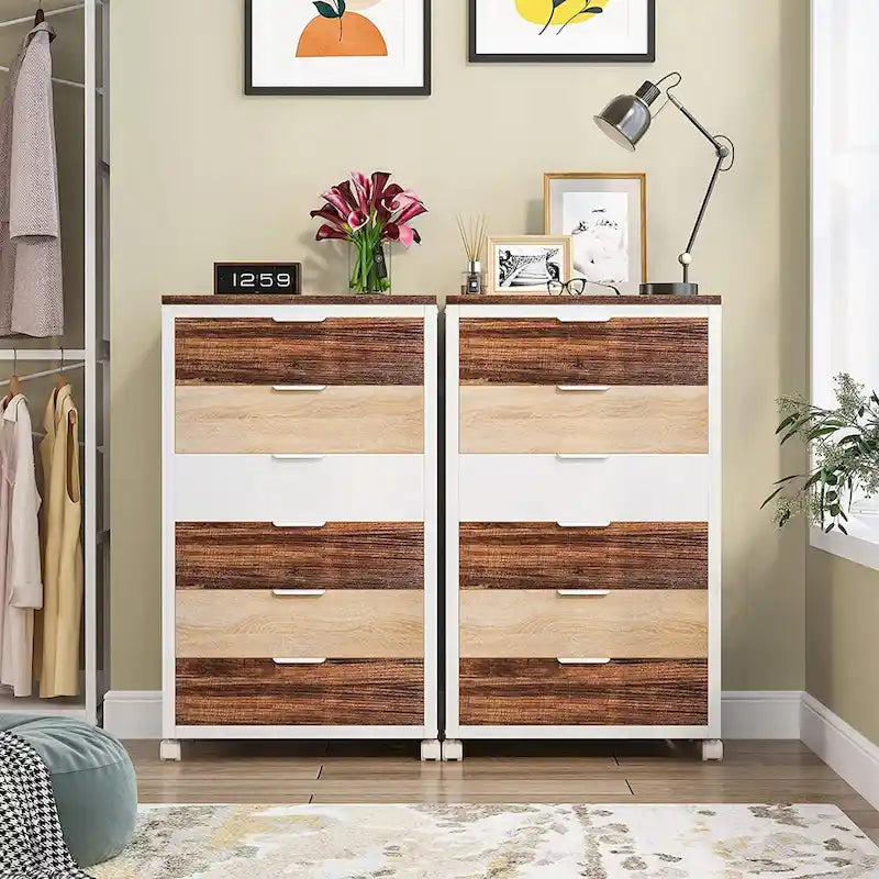 Commode 5 Tiroirs et Commode 7 Tiroirs Meuble de Rangement en Bois à Tiroirs
