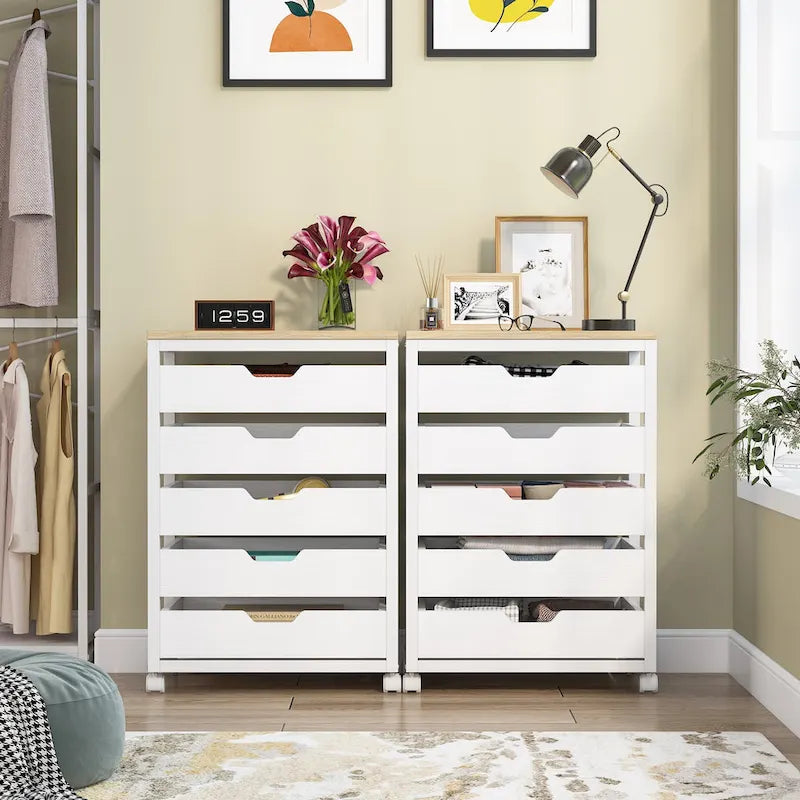Commode 5 Tiroirs et Commode 7 Tiroirs Meuble de Rangement en Bois à Tiroirs
