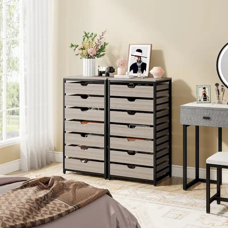 Commode 5 Tiroirs et Commode 7 Tiroirs Meuble de Rangement en Bois à Tiroirs