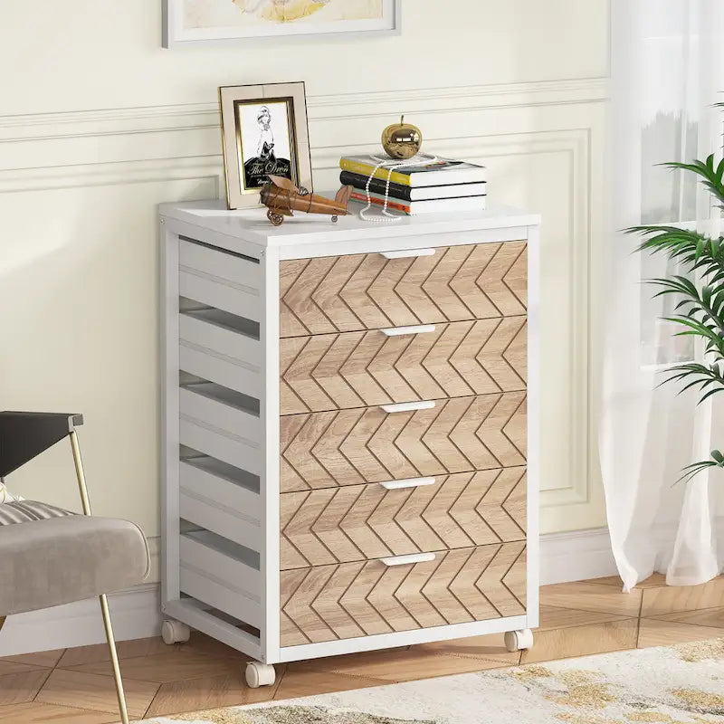 Commode 5 Tiroirs et Commode 7 Tiroirs Meuble de Rangement en Bois à Tiroirs