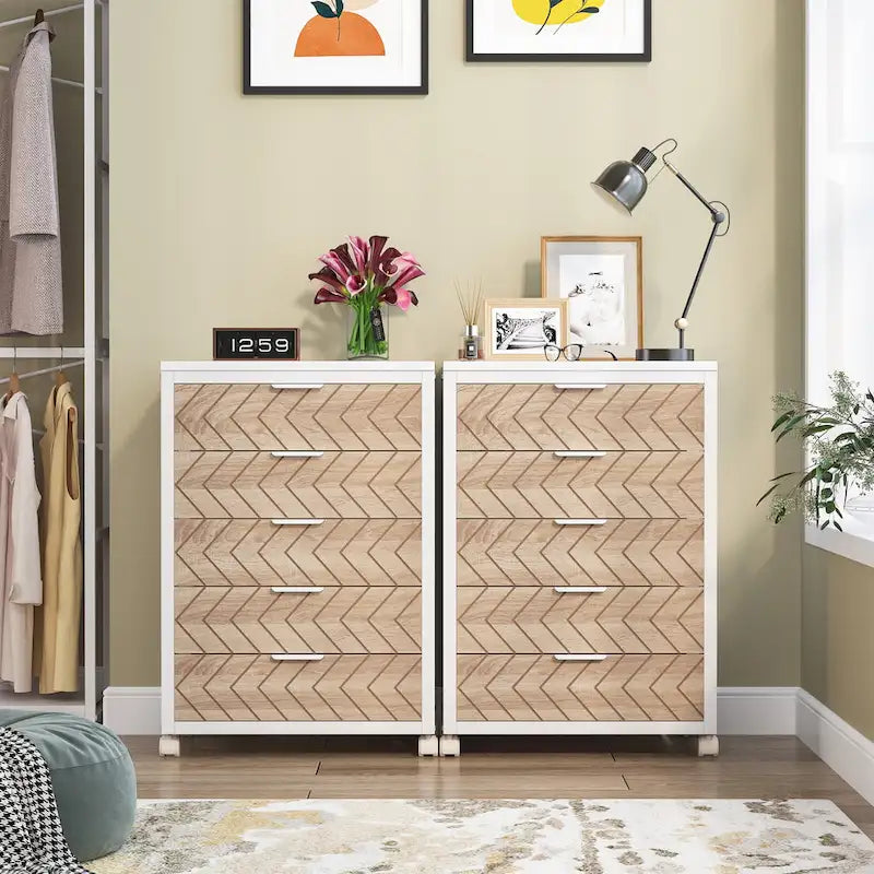 Commode 5 Tiroirs et Commode 7 Tiroirs Meuble de Rangement en Bois à Tiroirs