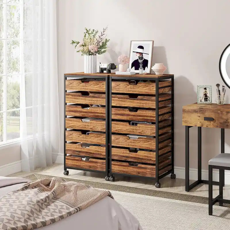 Commode 5 Tiroirs et Commode 7 Tiroirs Meuble de Rangement en Bois à Tiroirs
