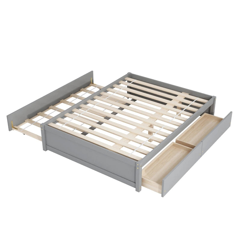 Lit double avec lit gigogne simple et 2 tiroirs