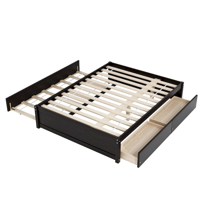 Lit double avec lit gigogne simple et 2 tiroirs