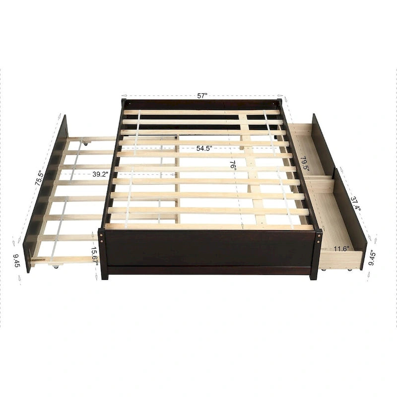 Lit double avec lit gigogne simple et 2 tiroirs