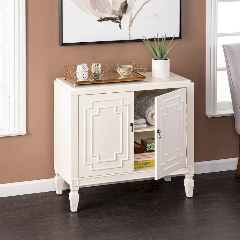 Table d'appoint à deux portes blanc antique