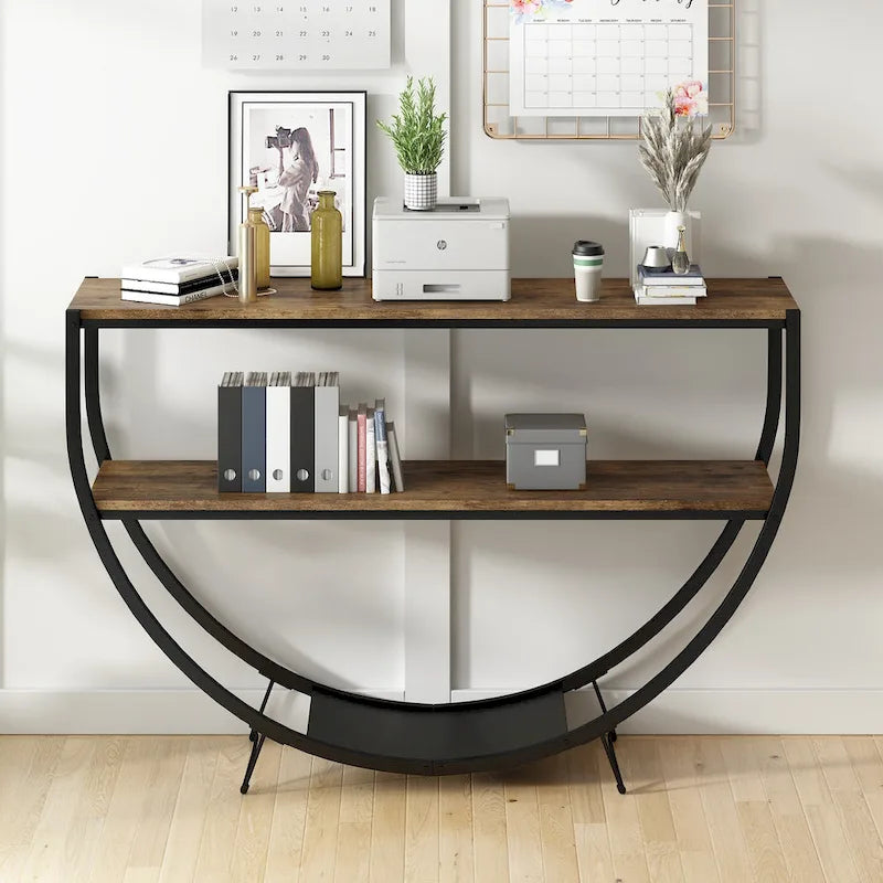 Table console demi-lune de style industriel rustique