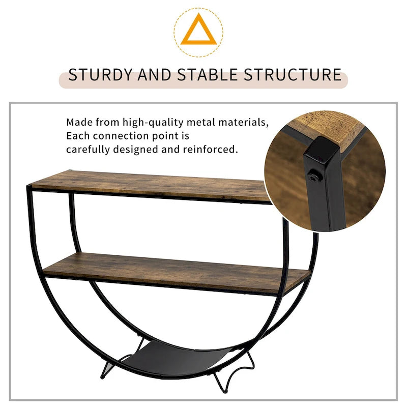 Table console demi-lune de style industriel rustique